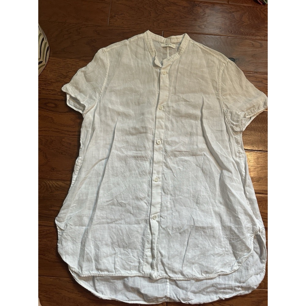 Billy Reid White 100% Linen Shirt Short Sleeve Band Collar Mens Small S Solid